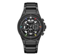 Kenneth Cole New York Reloj cronógrafo para hombre, pulsera de acero inoxidable, marcadores de hora llamativos, diseño sofisticado, Negro con marcadores de hora coloridos, acero inoxidable