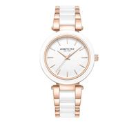 Kenneth Cole New York Reloj moderno clásico para mujer, chapado en iones, acero inoxidable, diseño minimalista, elegancia contemporánea, Blanco, oro rosa