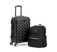 Kenneth Cole Reaction Diamond Tower - Colección de Equipaje Ligera y rígida expandible de 8 Ruedas, Negro -, 2-Piece Bundle (Carry On + Backpack), Kenneth Cole Reaction Diamond Tower - Colección de