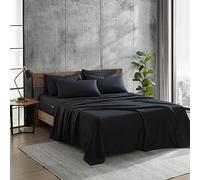 Kenneth Cole - Solutions Sábanas Queen, Juego de Ropa de Cama de 6 Piezas de poliéster Reciclado Suave, Resistente a Las Arrugas y Acabado refrescante (Negro sólido, Queen)