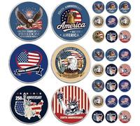 Kenning Juego de 24 monedas de desafío del 250 aniversario de la independencia con bolsa de organza, monedas patriotas para soldado, veterano, declaración de independencia de los Estados Unidos, juego