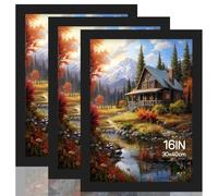 KENPOJO 3 Piezas Marcos de Fotos 30x40 cm de Madera, Marcos para Cuadros Negros MDF Cristal Acrílico Irrompible, Portaretratos para Colgar para Fotos, Imágenes, Pósters