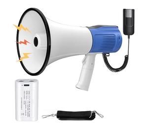 Kensbro Megáfono 120W Alcance Máximo 2000M, Megáfono con Sirena y Micrófono - Funciones de Grabación y Bluetooth, Bocina de Señal con Correa de Hombro Ajustable para Entrenadores, Policias, Futbol