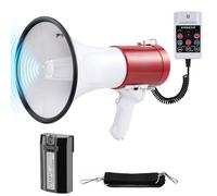 Kensbro Megáfono de 50W, Alcance Máximo 1000 m, Megáfono con Sirena y Micrófono, Grabación 260S y Funciones Bluetooth, Corneta con Correa de Hombro Ajustable para Interiores y Exteriores (Rojo)