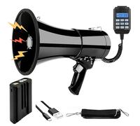 Kensbro Megáfono Transportable 100W, Alcance Máximo 2000 m, Megáfono con Sirena y Micrófono, Funciones Grabación y Bluetooth, 2 métodos de alimentación