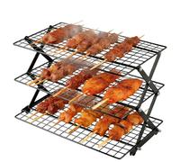 Kensbro Rejilla de enfriamiento apilable de 3 niveles, rejilla de enfriamiento para tartas, plegable, rejilla para hornear con protección contra fugas, parrilla ajustable de acero inoxidable para