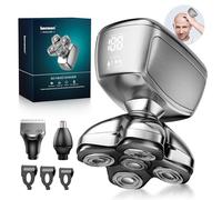 Kensen Afeitadora Cabeza Hombre 3 en 1, IPX6 Impermeable Maquina Afeitar Cabeza para Calvo con Cabezales Magnéticos 5D, Cortapelos y Nariz, Afeitado en Seco y Húmedo, Carga USB-C
