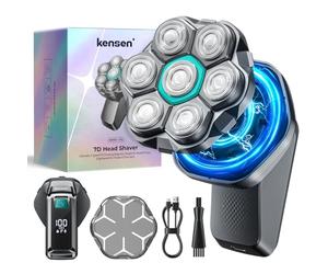 kensen Afeitadora Cabeza Hombre, Maquina Afeitar Hombre para Calvo, 7D Cabezales Maquina para Afeitar Cabeza en Seco y Húmedo con Pantalla LED, 100 mins Uso, IPX6 Impermeable, USB-C, 8100/8500RPM