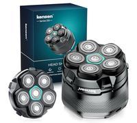 kensen Kit Afeitadora Cabeza Hombre, Maquina Afeitar Cabeza con Cabezal de Repuesto, 6D Cabezales Afeitadora para Calvos, Uso en Seco y Húmedo, Pantalla LED, 180 mins Uso, IPX6 Impermeable