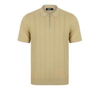 Kensington Eastside Harvers - Polo de punto de algodón con rayas texturizadas y cuello de cierre de cremallera para hombre, Campos de centeno, XXL