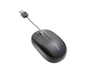 Kensington K72339EU - Ratón Retráctil Pro Fit™ Con Cable USB, Sensor Óptico Azul 1000 PPP, Rueda De Desplazamiento Pulsable, Cable Retráctil De 76 Cm, Diseño Ergonómico Con Laterales De Goma