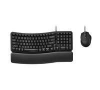 Kensington Pro Fit Ergo KM620-W Teclado y mouse con cable EQ, teclado QWERTY, diseño ergonómico ondulado, conexión USB-C/USB-A, teclas programables, diseño 1800 (K72509NA)