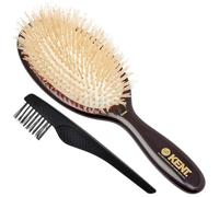 Kent CSGM - Cepillo alisador y desenredador de pelo con cojín, ovalado y de tamaño mediano, color blanco natural, cerdas de jabalí, cepillo para cabello brillante y limpiador de cuero cabelludo para cabello fino o fino de longitud media