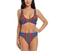 Kente Cloth - Conjunto de bikini cruzado para mujer, traje de baño de dos piezas con almohadillas extraíbles, triángulo ajustable, Negro, XL