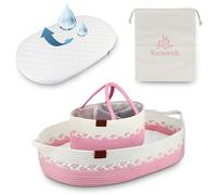 Kenuak® Cesta Cambiador Bebé Portátil, Canasta Mueble Recién Nacido, Cambiador de Mesa Impermeable Pañales, Funda Extraíble Suave con Cremallera, Nido Plegable de Viaje 100% Algodón Natural (Rosa)