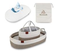 Kenuak® Cesta Cambiador Bebé Portátil, Canasta Mueble Recién Nacido, Cambiador de Mesa Impermeable Pañales, Funda Extraíble Suave con Cremallera, Nido Plegable de Viaje 100% Algodón Natural (Tierra)