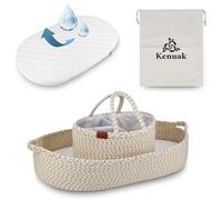 Kenuak® Cesta Cambiador Bebé Portátil, Canasta Mueble Recién Nacido, Cambiador de Mesa Impermeable Pañales, Funda Extraíble Suave con Cremallera, Nido Plegable de Viaje 100% Algodón Natural (Punteado)