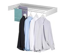 kenvc Estante de secado montado en la pared, 31.5 pulgadas de ancho, 13.2 pies lineales, 5 varillas de aluminio, capacidad de 40 libras, estante de secado plegable para ahorrar espacio (poste plateado