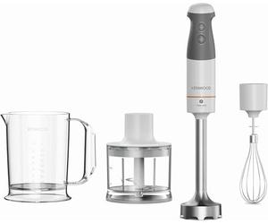 Kenwood Triblade XL HBM40.302WH, Minipimer con Sistema Triblade con 3 Cuchillas, 1 Velocidad+Turbo, Pie de la Batidora Largo 20cm, Incluidos Varillas Metal, Vaso Medidor, Picadora 500ml, 850W, Blanco
