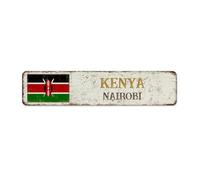 Kenya-Nairobi' - Letrero de metal de 4 x 18 pulgadas para colgar en la habitación, oficina, dormitorio, hombre, cueva, decoración de cueva, placa de metal, recuerdo de país nacional, letrero de estaño