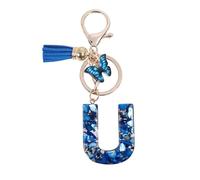 KENYG Encantadora resina acrílica 26 letras A-Z mariposa borla colgante llavero regalo para la hija de una niña amiga hermana madre cumpleaños Navidad (U)