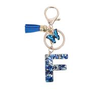 KENYG Encantadora resina acrílica 26 letras A-Z mariposa borla colgante llavero regalo para la hija de una niña amiga hermana madre cumpleaños Navidad (F)