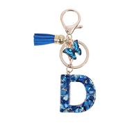 KENYG Encantadora resina acrílica 26 letras A-Z mariposa borla colgante llavero regalo para la hija de una niña amiga hermana madre cumpleaños Navidad (D)