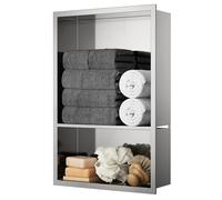 KEOKBON Ducha de acero inoxidable 15 x 30 x 10 cm, 30 x 30 x 10 cm, doble nicho de pared, almacenamiento de ducha, estante organizador impermeable, no requiere azulejos, para baño, cocina, hotel o