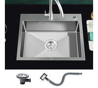 KEOKBON - Fregadero de acero inoxidable angular 55x45cm, fregadero de cocina empotrado grande a partir de gabinete de 60 cm hecho de acero inoxidable 304, fregadero de cocina de 1 pila hecho a mano