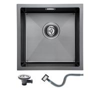 KEOKBON Fregadero de acero inoxidable negro 40 x 40 cm, lavabo de cocina angular con cesta filtrante y rebosadero, fregadero empotrable pequeño a partir de mueble bajo de 40 cm, fregadero negro