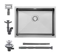KEOKBON Fregadero de cocina, 60 x 45 cm, acero inoxidable, nano plata | Grande, rectangular, 19 cm de profundidad, 1 platillo, a partir de 70 cm de armario inferior, sifón (2 conexiones adicionales