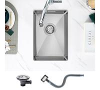 KEOKBON Fregadero de cocina de acero inoxidable 304 de 350x500x190mm con desagüe, fregadero de cocina pequeño con montaje inferior, de un solo tazón, reducción de ruido, montaje inferior, a ras de