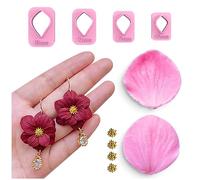 Keoker Cortadores de pétalos de arcilla polimérica, 4 formas con molde a presión para hacer aretes y joyas (A)