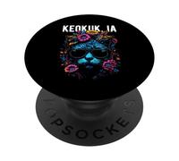 Keokuk IA - Gato con Gafas de Sol y diseño de Flores PopSockets PopGrip Adhesivo