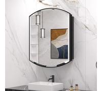 Keonjinn Botiquín negro con espejo de 24 x 30 pulgadas, gabinete de pared con marco de metal con espejo biselado, montaje en superficie o botiquín arqueado empotrado para baño, espejo de baño ovalado