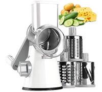 KEOUKE Rallador giratorio de queso con mango, 3 cuchillas intercambiables para queso, verduras, frutos secos, color blanco