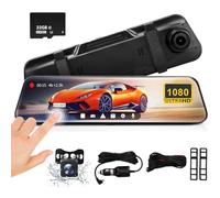 KEPEAK Cámara de marcha atrás de 10 pulgadas, espejo con tarjeta de 32 GB, gran angular de 140°, cámara dual de 1080P, espejo retrovisor con visión nocturna, monitor de aparcamiento, asistencia