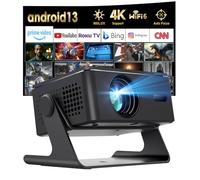 KEPEAK Smart Beamer, Mini Android, Full HD 1080P, autofoco/corrección trapezoidal, rotación de 180°/Auto Keystone/WiFi 6/Bluetooth5.0, 4K Home Cinema para teléfono móvil, oficina, Xbox, portátil, TV