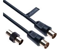 Keple 1m TV Cable de la Antena Coaxial Aéreo Coax RF Enchufe Masculino a Femenino Toma de Antena Extensión con el Adaptador Masculino para Freeview Televisores, DVD, VCR, SKY, TV Box Satélite (Negro)