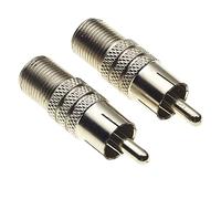 Keple Cuerpo de níquel RCA adaptador de toma de corriente tipo F, Phono Plug a TV coaxial tipo F adaptador de toma de corriente con diseño de tornillo, Paquete de 2 - adaptadores RCA compuesto macho