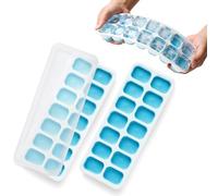 KEPLIN 2 bandejas de silicona para cubitos de hielo con tapas antiderrames, bandeja fácil de quitar, certificado LFGB, sin BPA, moldes de silicona flexibles para cubitos de hielo, fiestas, bebidas,