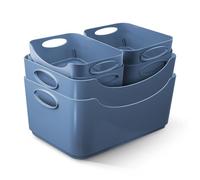 KEPLIN Paquete de 6 cestas de almacenamiento de plástico azul para estudio, cajas portátiles con asas para organización de almacenamiento en el hogar y la oficina, estantes, cajones, cocina y armarios