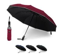 KEPLIN Paraguas de viaje plegable, mango ergonómico de apertura y cierre automático, paraguas de golf de 10 varillas, paraguas portátil, delgado, fuerte, ligero, aprobado para viajes (cabernet),