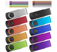 Kepmem - Memoria USB de 32 GB, 10 unidades de memoria USB 2.0 a granel, unidad flash giratoria de metal de 32 Giga, pendrive, portátil, llavero, unidades de bolígrafo de 32 GB, colorido multipack para