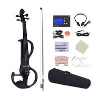 KEPOHK Violín de violín de tamaño completo 4/4, madera maciza, estilo silencioso eléctrico, 3 clavijas de ébano para diapasón, soporte para mentón, cordal negro