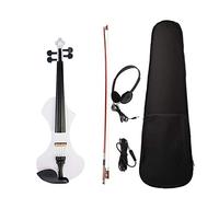 KEPOHK Violín eléctrico de tamaño completo 4/4 cuerpo de violín de madera maciza tallado a mano con auriculares de arco octogonal de madera de Brasil Audio blanco