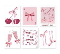 Kepuarm 6Pcs de Lazos Rosas de Moda, Pósteres De Coqueta Para Decoración de Habitación, Acuarela Estética, Lienzo De Lazo Rosa Claro, Imágenes De Decoración de Pared Para Apartamentos (Sin Marco)