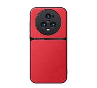 Kepuch Funda para Honor Magic 5 Pro - Litchi Grano Case Carcasa Placa de Metal Incorporada - Rojo