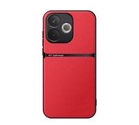 Kepuch Funda para OPPO A5 Pro 5G Intl - Litchi Grano Case Carcasa Placa de Metal Incorporada - Rojo