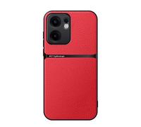 Kepuch Funda para OPPO Reno 13 F 5G Intl - Litchi Grano Case Carcasa Placa de Metal Incorporada - Rojo